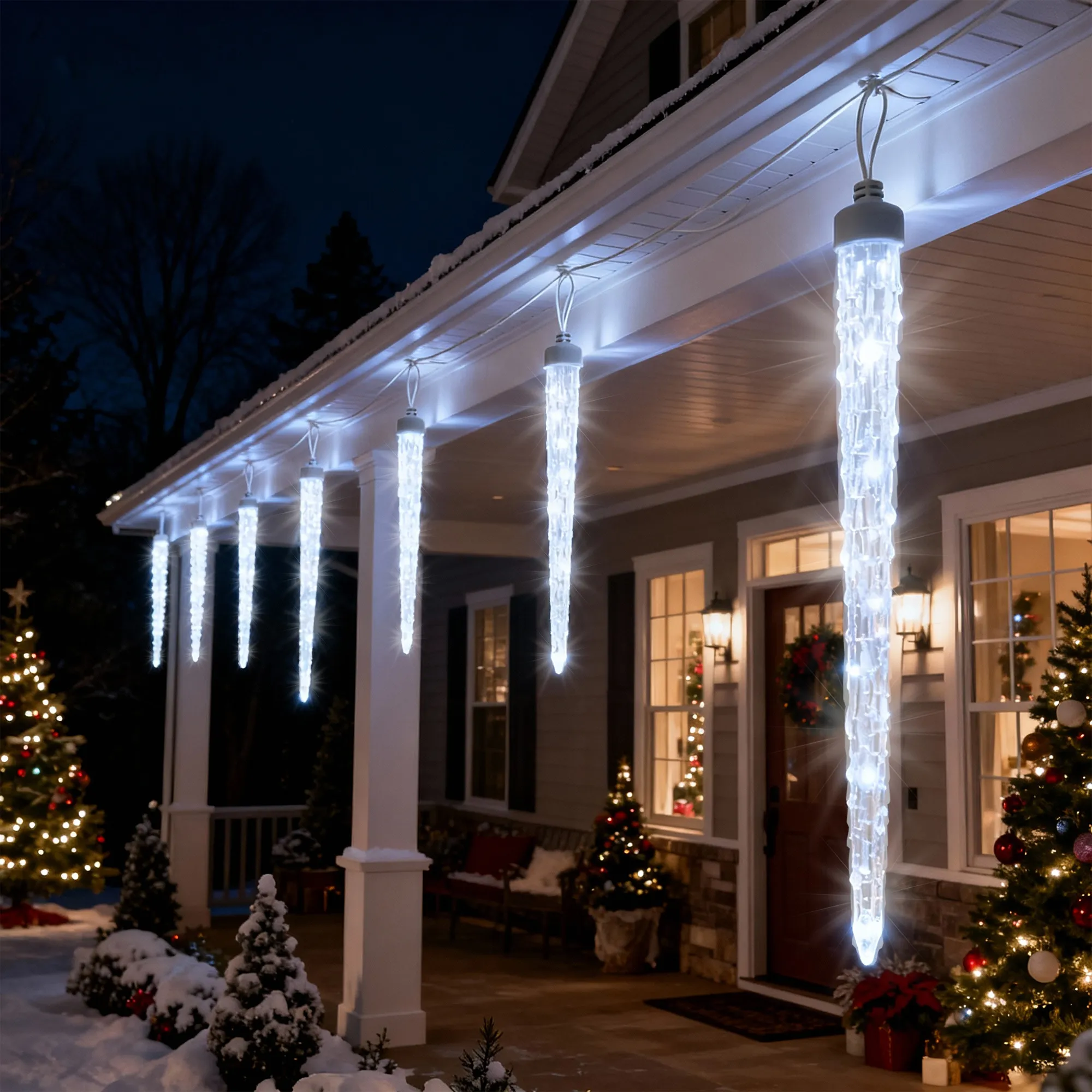 20FT Icicle Lights for Outside,90 LEDs 20 Tubes Twinkling Crystal Icicle String Lights,Outdoor Waterproof Plug in Hanging Icicle Christmas Light for Eave,Festive Decor (Twinkling) - Image 3