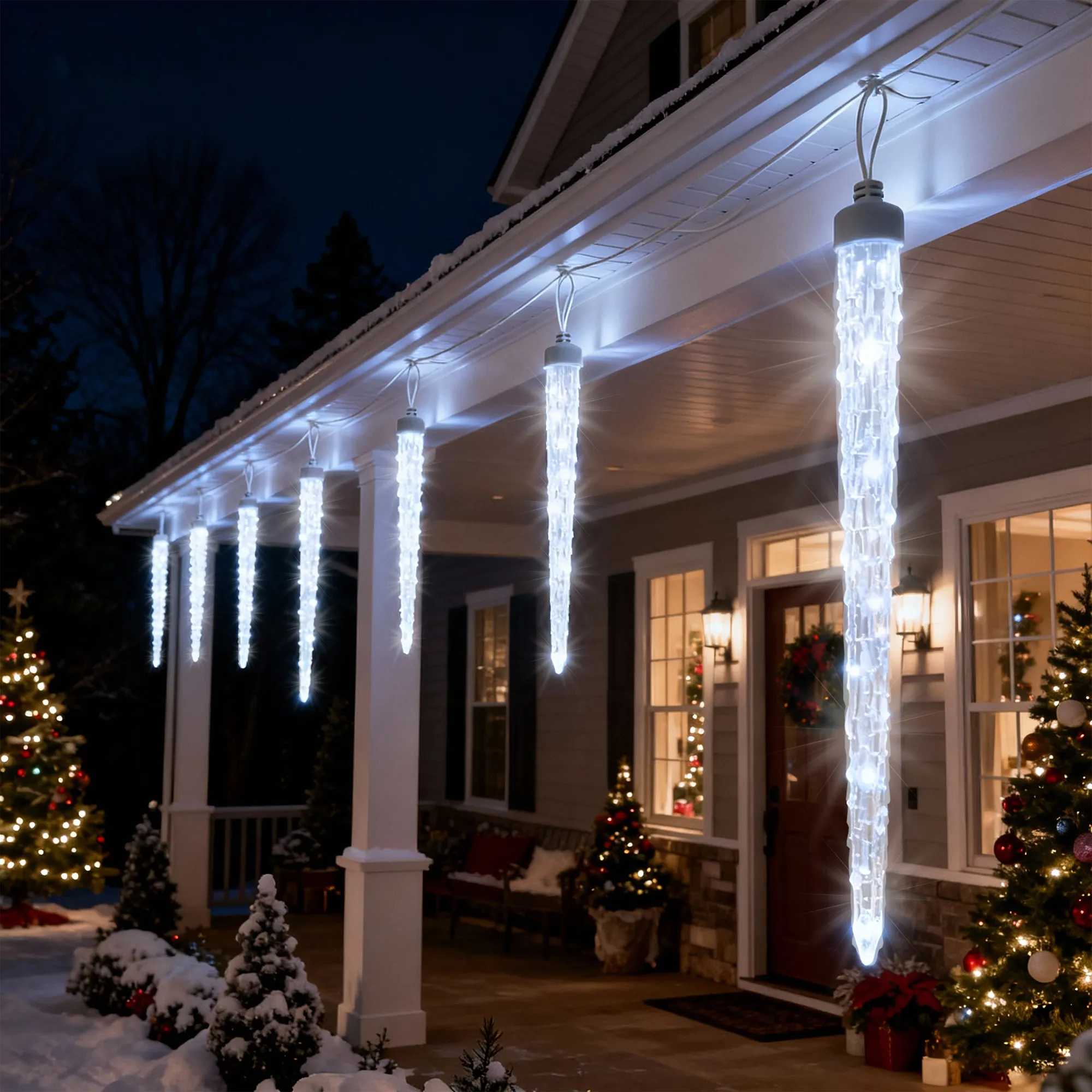 20FT Icicle Lights for Outside,90 LEDs 20 Tubes Twinkling Crystal Icicle String Lights,Outdoor Waterproof Plug in Hanging Icicle Christmas Light for Eave,Festive Decor (Twinkling) - Image 2