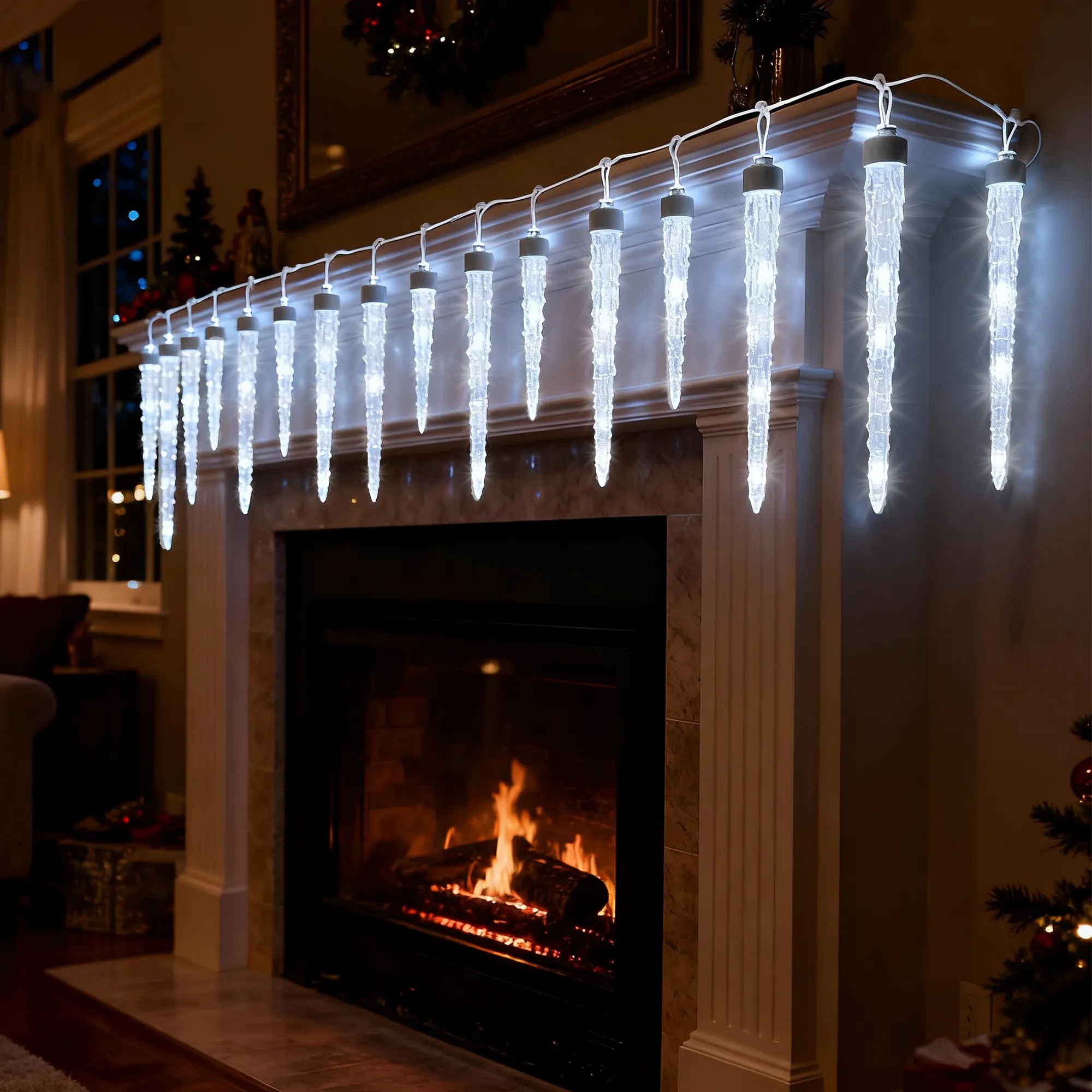 20FT Icicle Lights for Outside,90 LEDs 20 Tubes Twinkling Crystal Icicle String Lights,Outdoor Waterproof Plug in Hanging Icicle Christmas Light for Eave,Festive Decor (Twinkling) - Image 4