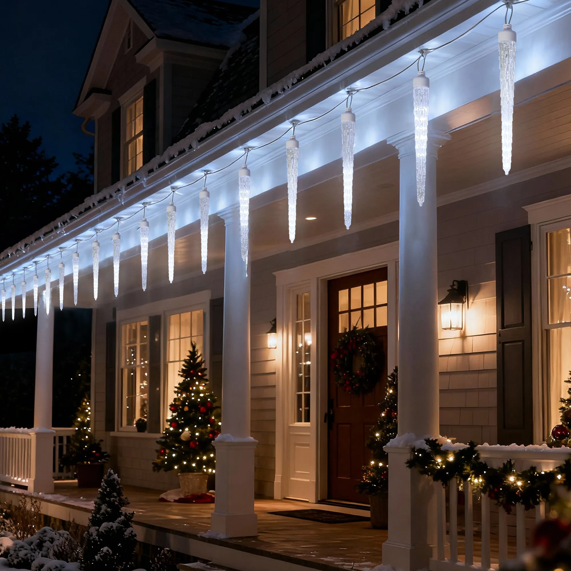 20FT Icicle Lights for Outside,90 LEDs 20 Tubes Twinkling Crystal Icicle String Lights,Outdoor Waterproof Plug in Hanging Icicle Christmas Light for Eave,Festive Decor (Twinkling) - Image 2