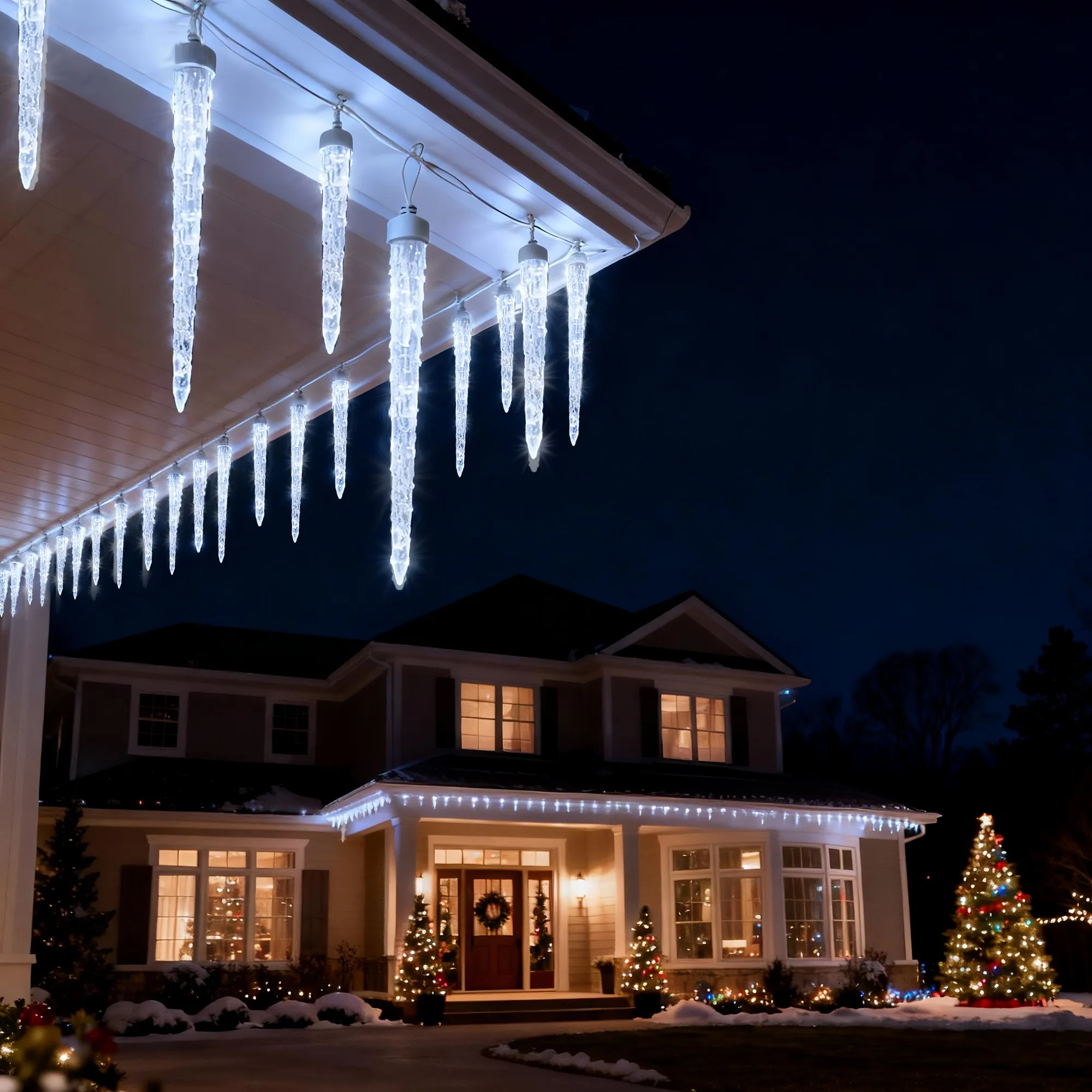 20FT Icicle Lights for Outside,90 LEDs 20 Tubes Twinkling Crystal Icicle String Lights,Outdoor Waterproof Plug in Hanging Icicle Christmas Light for Eave,Festive Decor (Twinkling) - Image 5