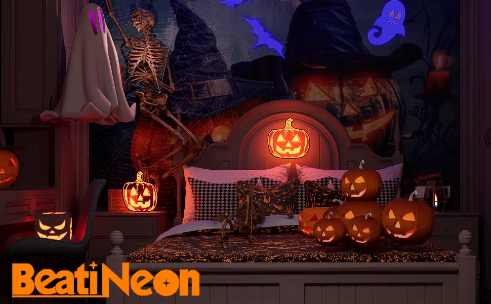 Halloween Pumpkin Night Lights, 15.35" x 15.86" Lighted Silhouette Decor for Window, Door, Wall, Glowing Pumpkin Holiday Display, 6Hr Timer, Battery/USB & Plug-in Lights Sign for Kids Party Decor 1pc - Image 2