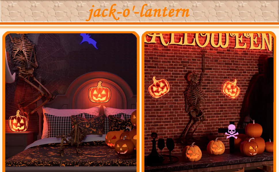 Halloween Pumpkin Night Lights, 15.35" x 15.86" Lighted Silhouette Decor for Window, Door, Wall, Glowing Pumpkin Holiday Display, 6Hr Timer, Battery/USB & Plug-in Lights Sign for Kids Party Decor 1pc - Image 4