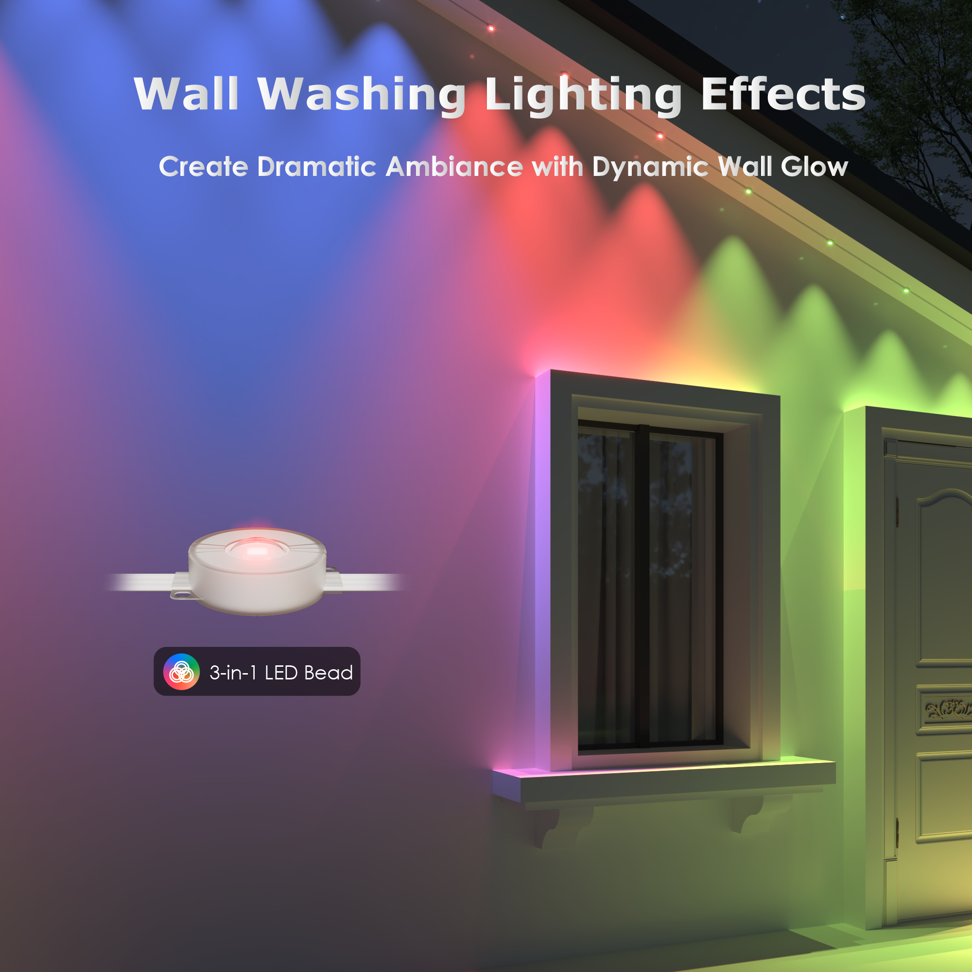 Permanent Outdoor Lights, 150ft Smart RGB+IC Eave Lights with 75 Scene Modes, DIY Scene Modes, 60 LED Bright Bulbs, IP68 Waterproof, App/Remote Control, Compatible with Alexa for Christmas Halloween - Image 9
