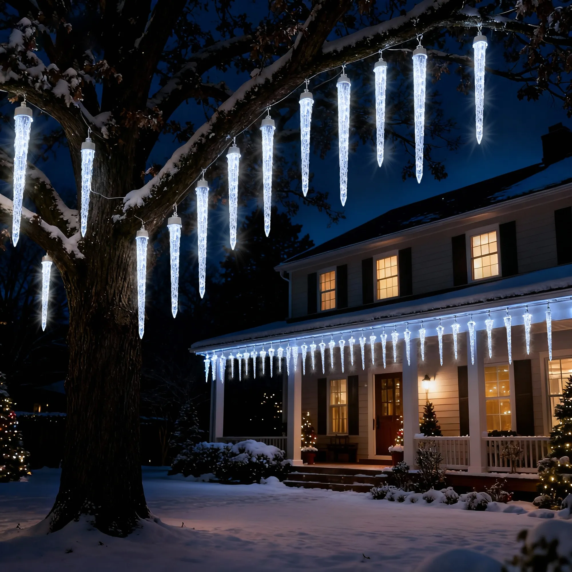 20FT Icicle Lights for Outside,90 LEDs 20 Tubes Twinkling Crystal Icicle String Lights,Outdoor Waterproof Plug in Hanging Icicle Christmas Light for Eave,Festive Decor (Twinkling) - Image 6