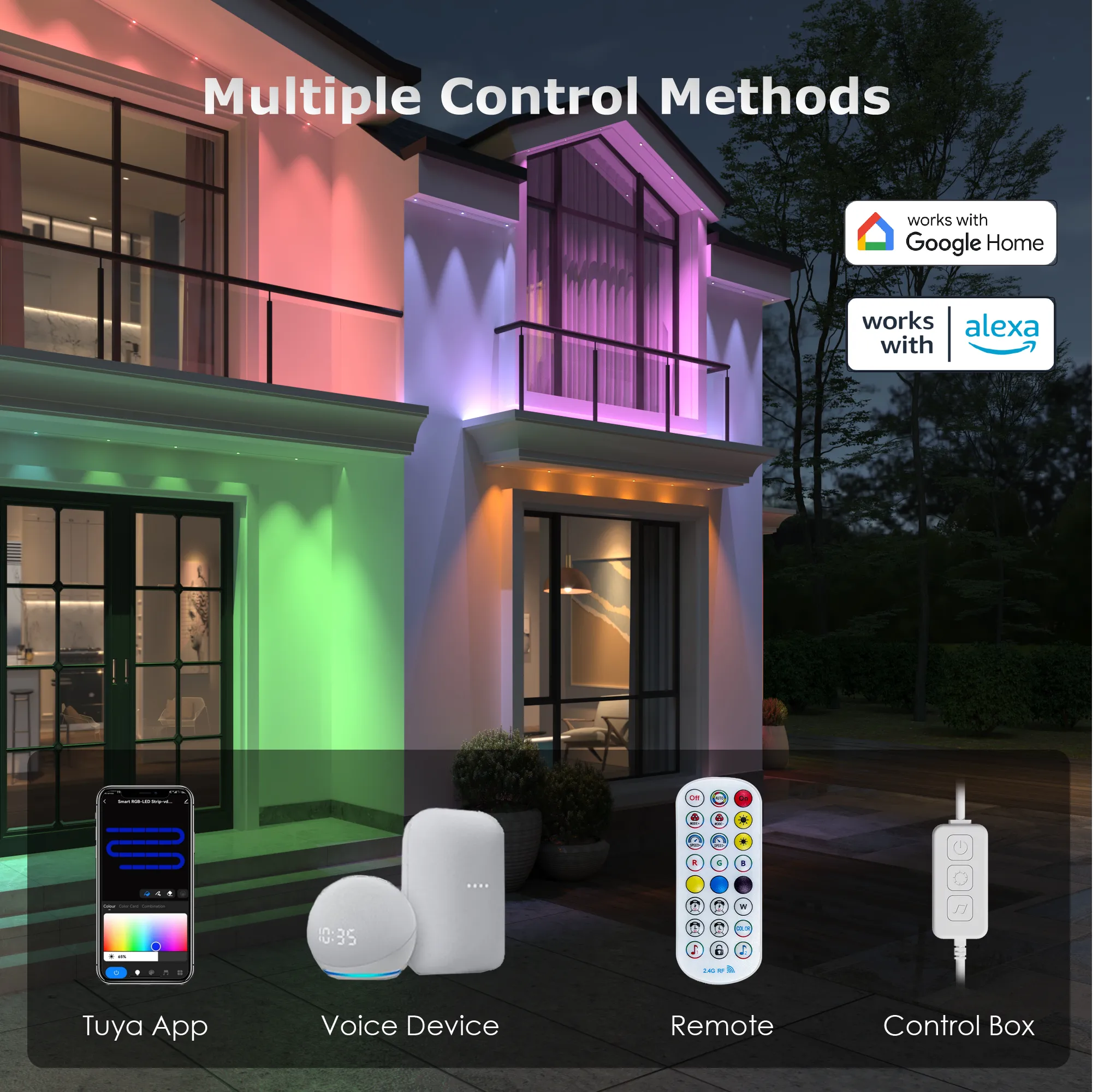 Permanent Outdoor Lights, 150ft Smart RGB+IC Eave Lights with 75 Scene Modes, DIY Scene Modes, 60 LED Bright Bulbs, IP68 Waterproof, App/Remote Control, Compatible with Alexa for Christmas Halloween - Image 7