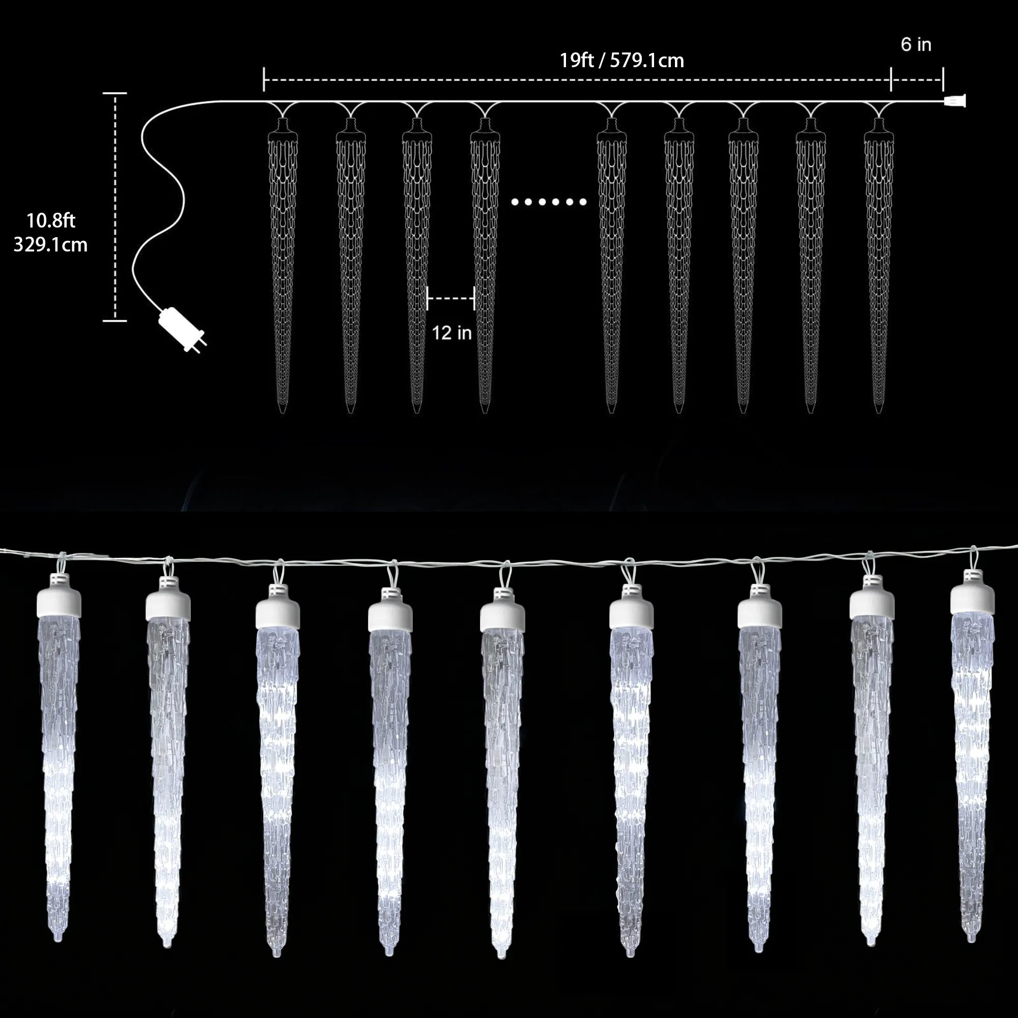 20FT Icicle Lights for Outside,90 LEDs 20 Tubes Twinkling Crystal Icicle String Lights,Outdoor Waterproof Plug in Hanging Icicle Christmas Light for Eave,Festive Decor (Twinkling) - Image 6