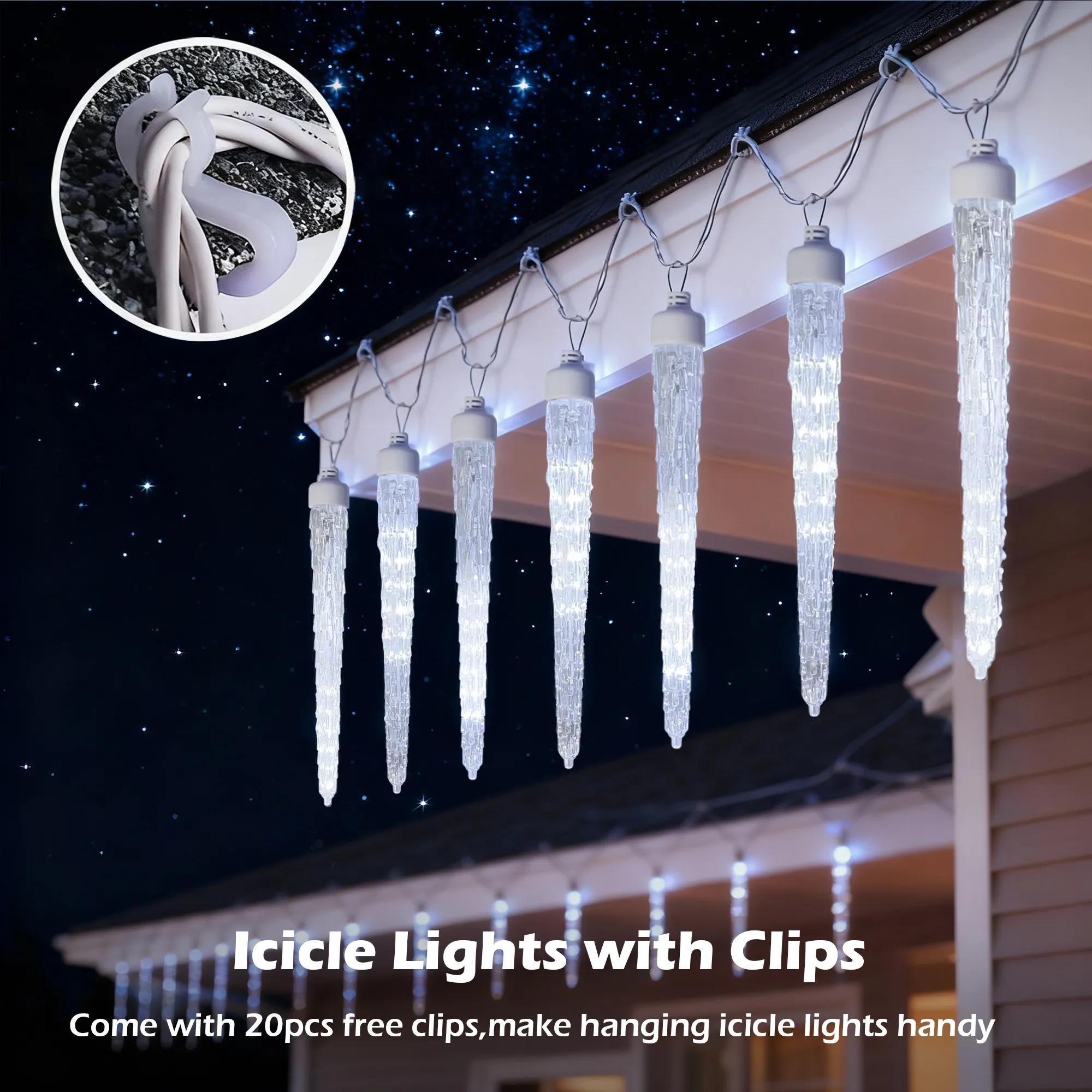 20FT Icicle Lights for Outside,90 LEDs 20 Tubes Twinkling Crystal Icicle String Lights,Outdoor Waterproof Plug in Hanging Icicle Christmas Light for Eave,Festive Decor (Twinkling) - Image 7