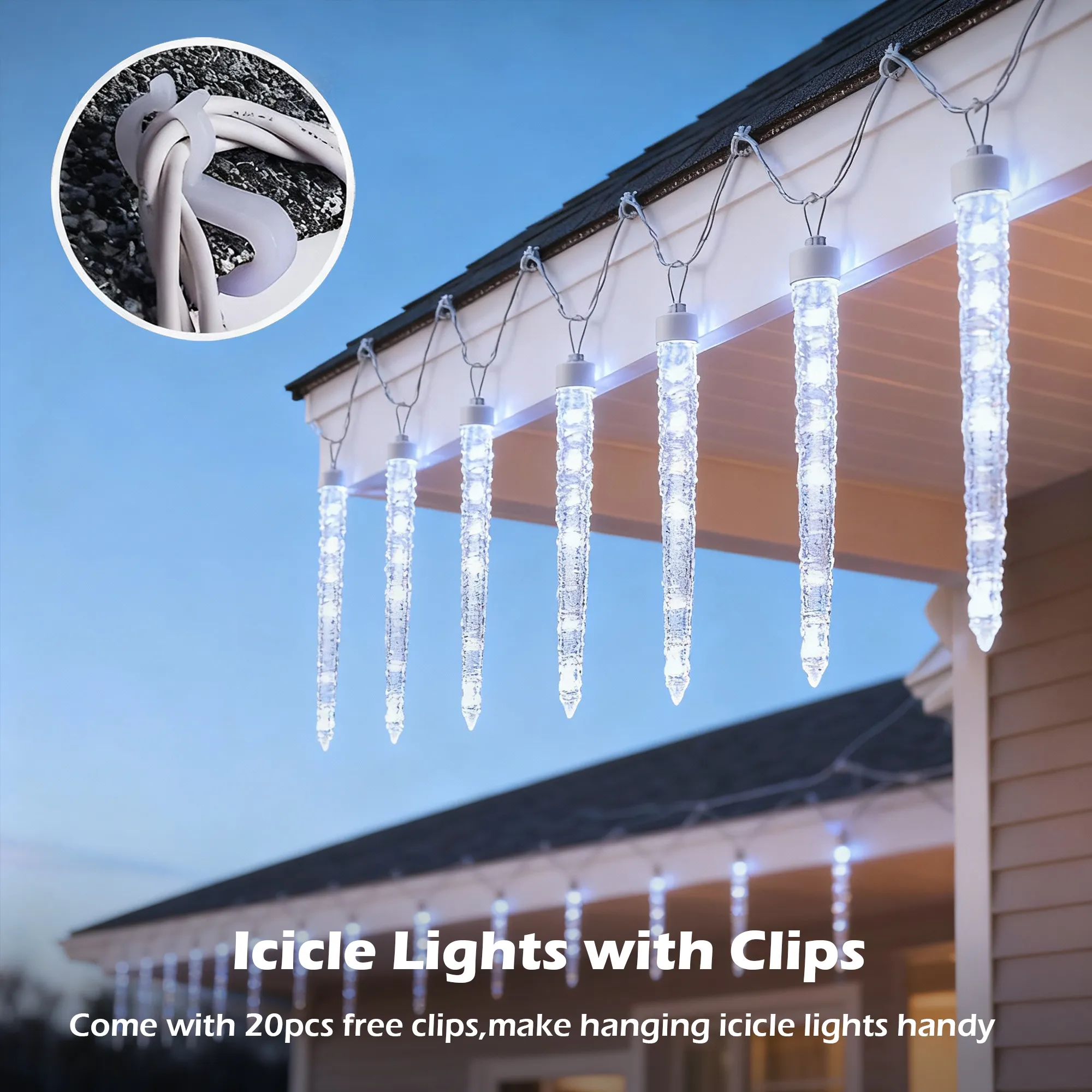 20FT Icicle Lights for Outside,90 LEDs 20 Tubes Twinkling Crystal Icicle String Lights,Outdoor Waterproof Plug in Hanging Icicle Christmas Light for Eave,Festive Decor (Twinkling) - Image 8