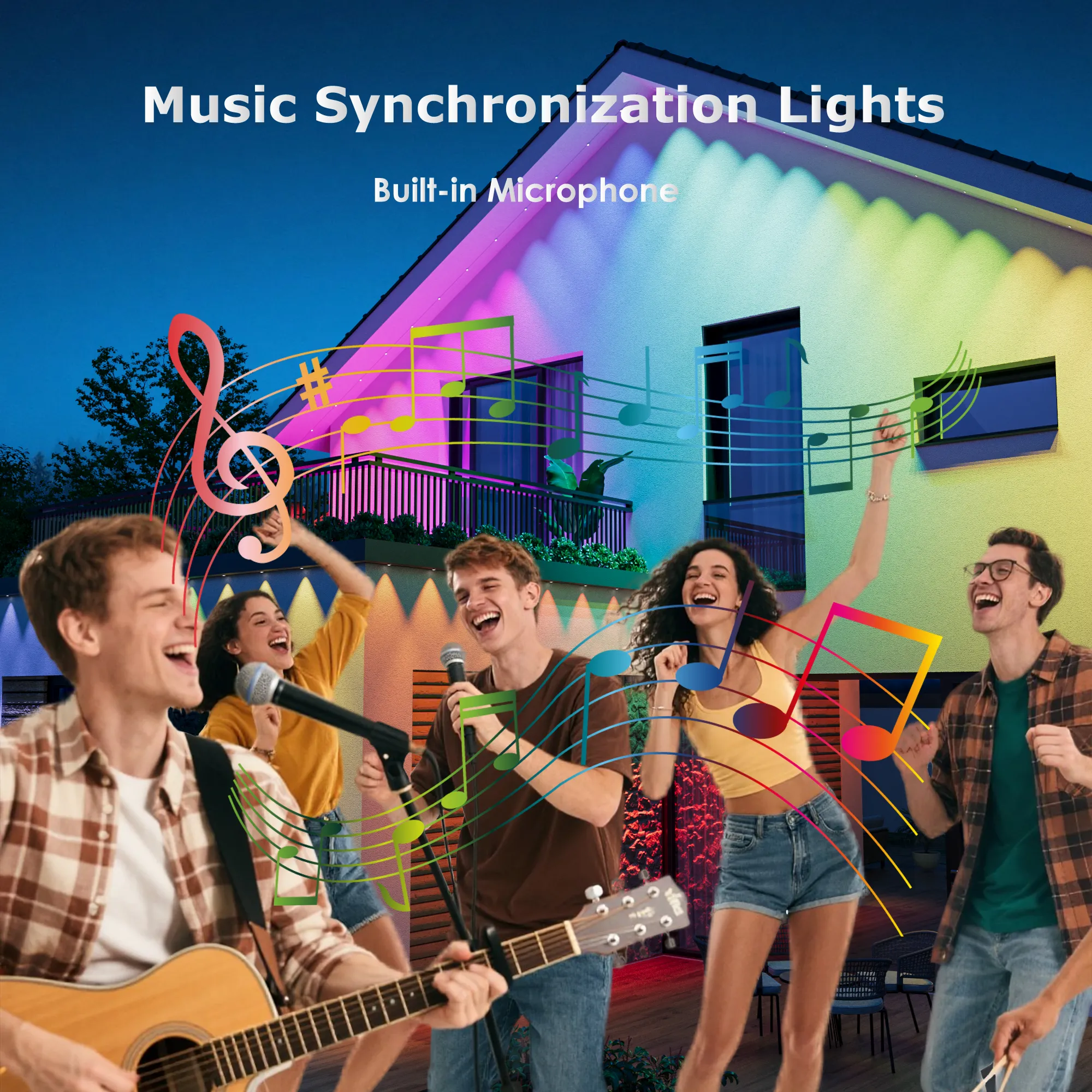 Permanent Outdoor Lights, 150ft Smart RGB+IC Eave Lights with 75 Scene Modes, DIY Scene Modes, 60 LED Bright Bulbs, IP68 Waterproof, App/Remote Control, Compatible with Alexa for Christmas Halloween - Image 8