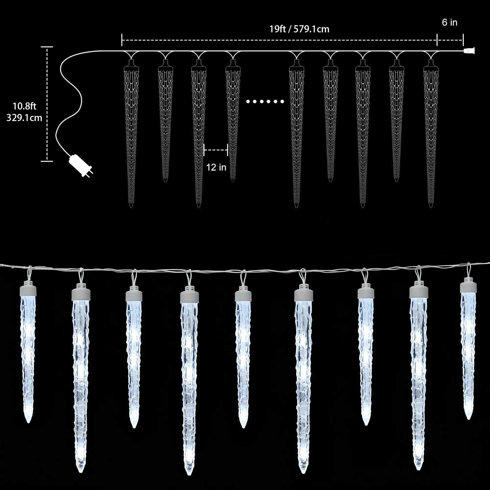 20FT Icicle Lights for Outside,90 LEDs 20 Tubes Twinkling Crystal Icicle String Lights,Outdoor Waterproof Plug in Hanging Icicle Christmas Light for Eave,Festive Decor (Twinkling) - Image 9