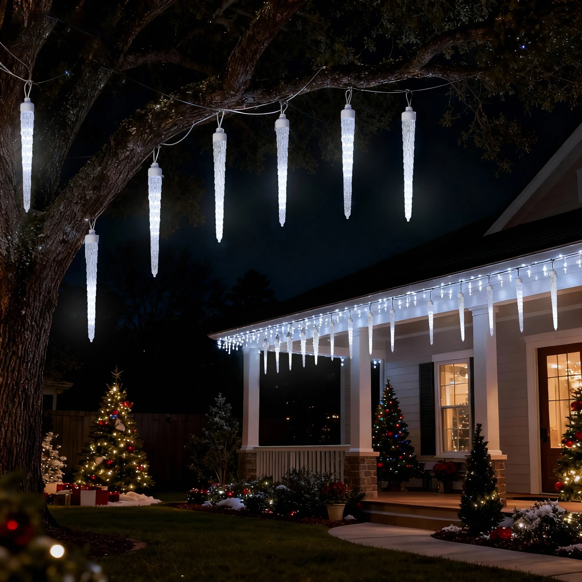 20FT Icicle Lights for Outside,90 LEDs 20 Tubes Twinkling Crystal Icicle String Lights,Outdoor Waterproof Plug in Hanging Icicle Christmas Light for Eave,Festive Decor (Twinkling) - Image 9
