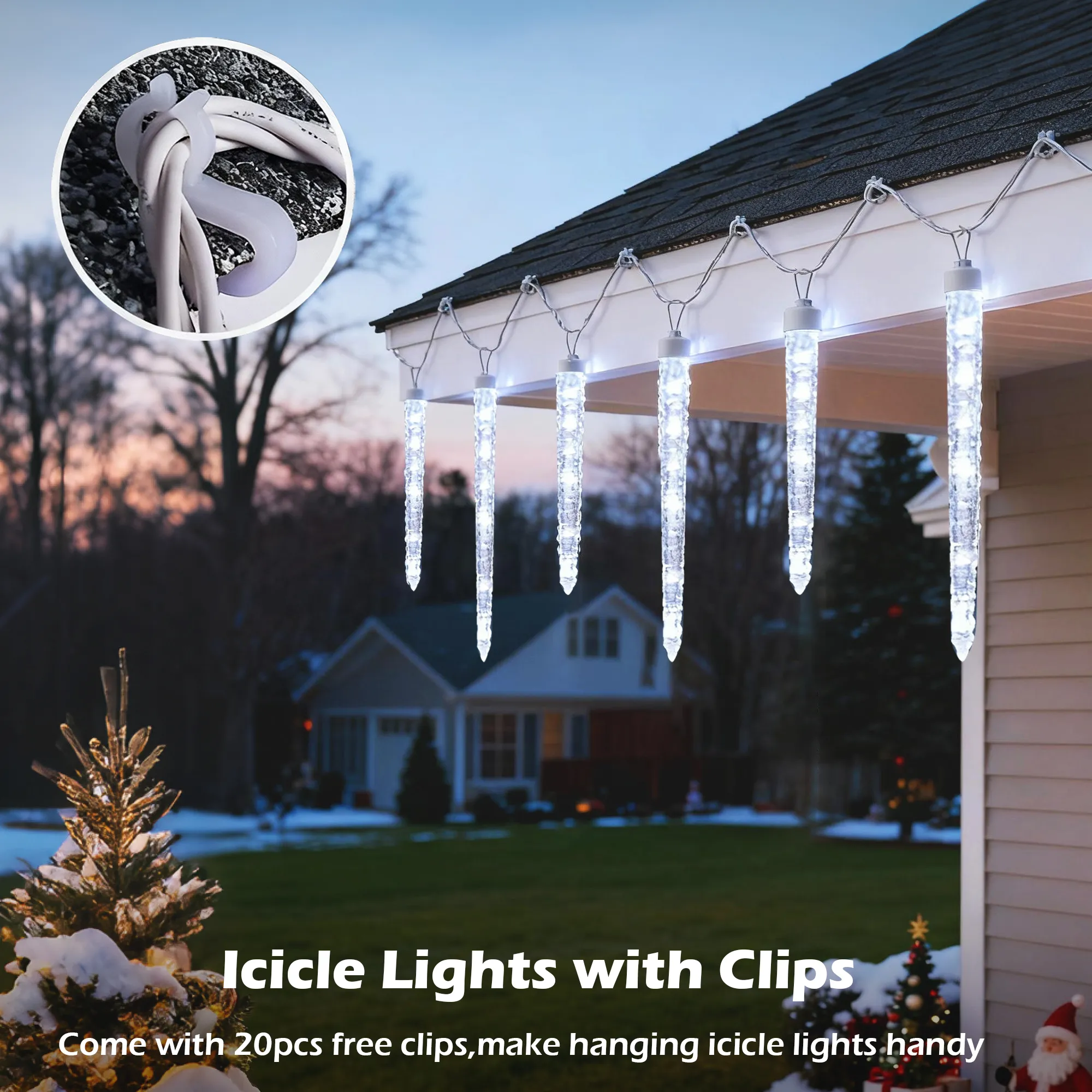 20FT Icicle Lights for Outside,90 LEDs 20 Tubes Twinkling Crystal Icicle String Lights,Outdoor Waterproof Plug in Hanging Icicle Christmas Light for Eave,Festive Decor (Twinkling) - Image 10