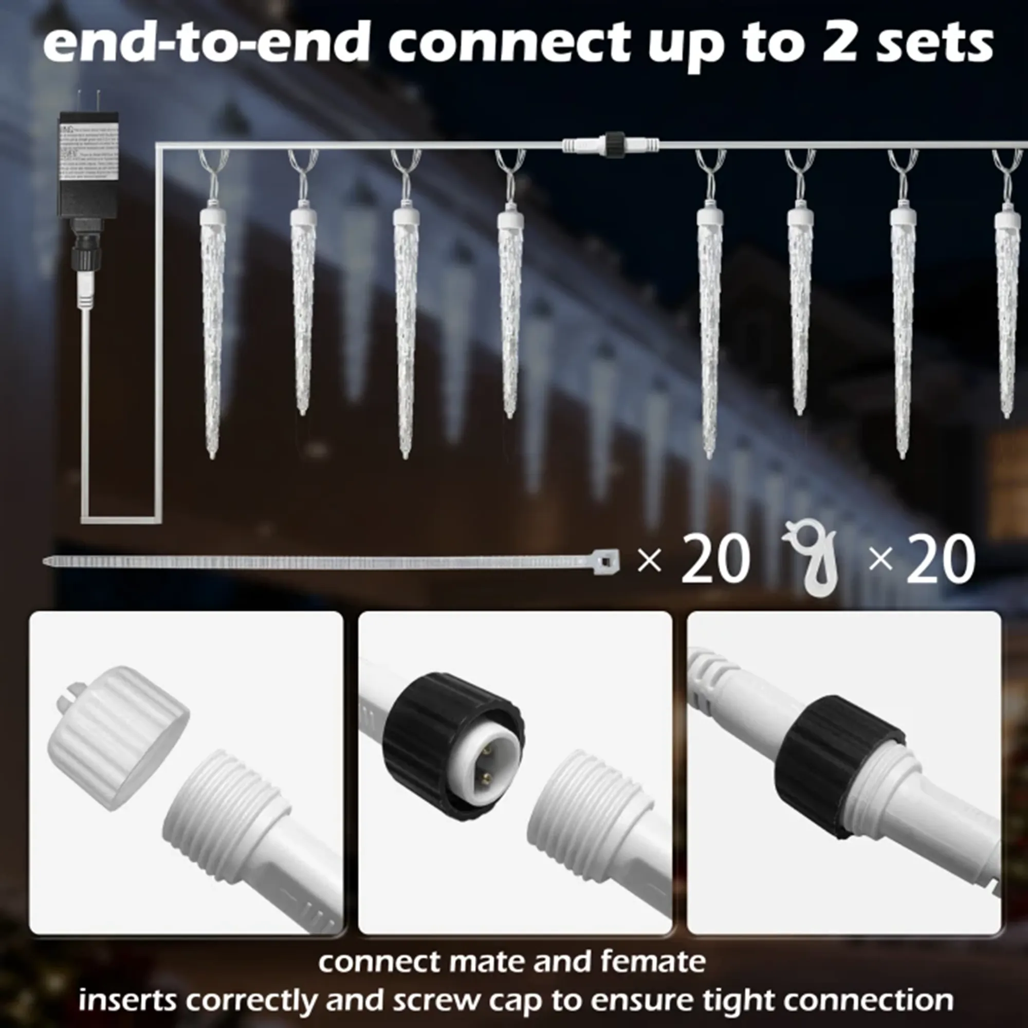 20FT Icicle Lights for Outside,90 LEDs 20 Tubes Twinkling Crystal Icicle String Lights,Outdoor Waterproof Plug in Hanging Icicle Christmas Light for Eave,Festive Decor (Twinkling) - Image 11