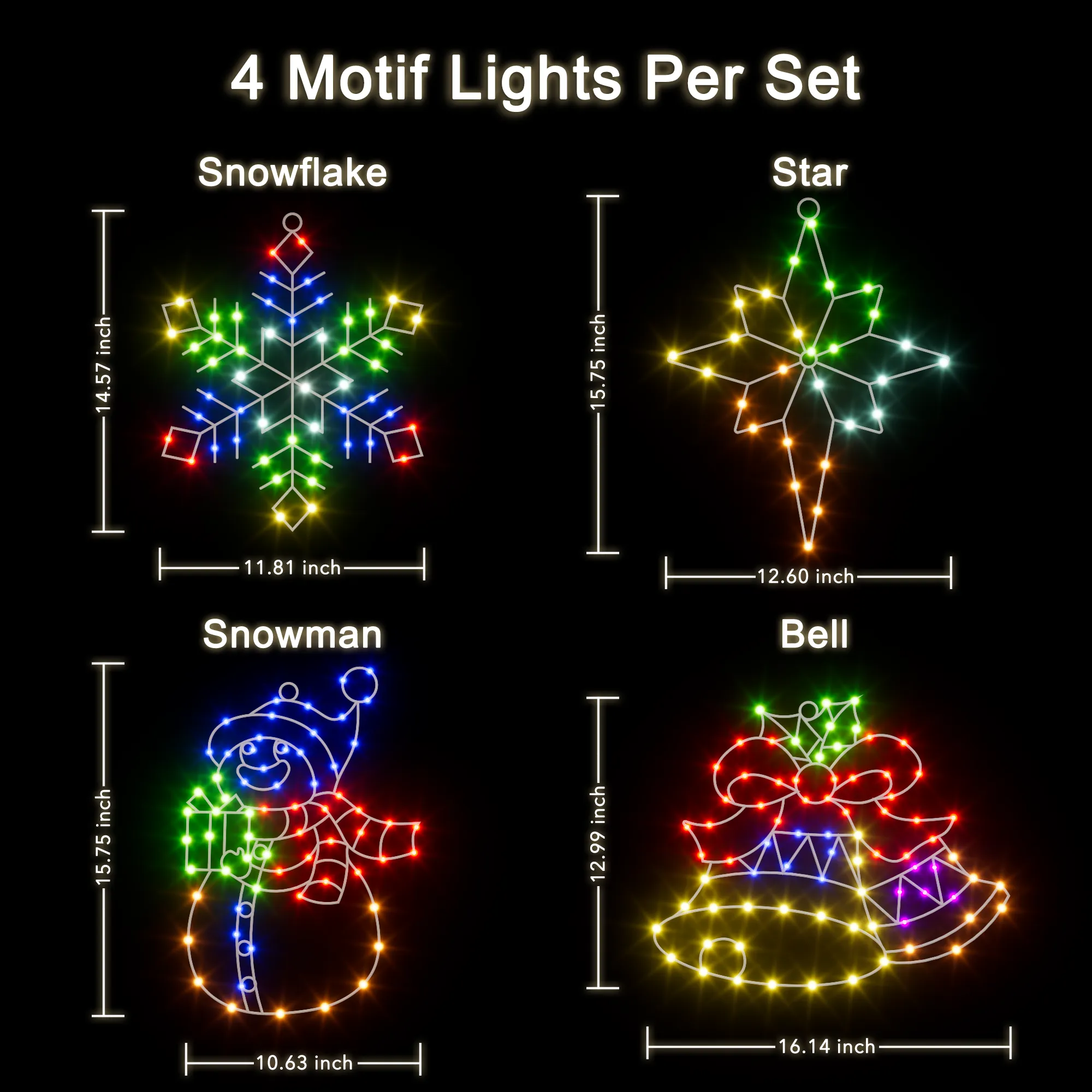 4 Pack Christmas Window Silhouette Lights with APP & Remote, 2D RGB Indoor Motif Lights for Wall Door Glass Decor, Snowman +Bethlehem Star +Bell +Snowflake,Sync with Music, Timer,Multiple Dynamic Mode - Image 5