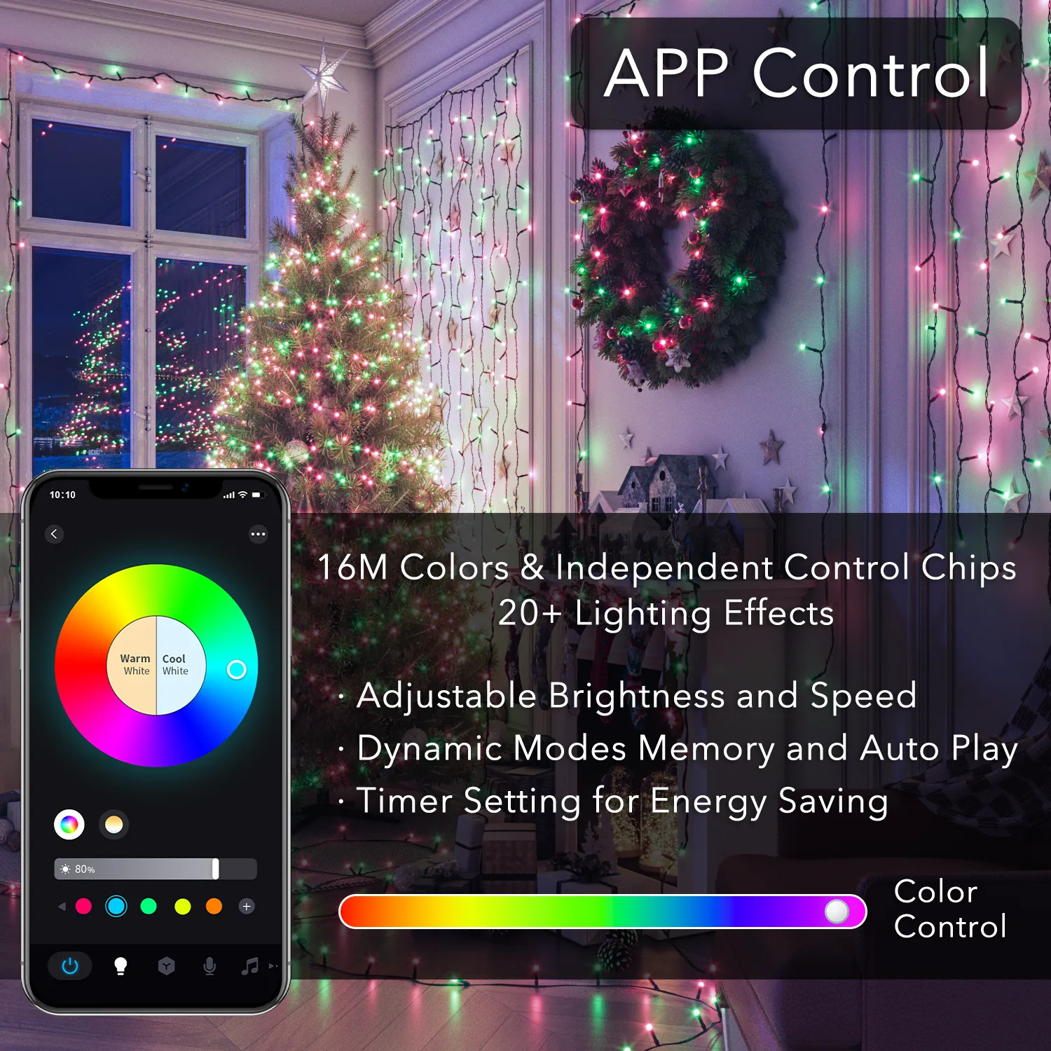 Color Changing Smart Christmas Lights,66ft 200 LED RGB String Lights with App & Remote Control,Timer,Music Sync,Dimmable Mini Lights for Xmas Tree Birthday Wedding Party Festival Decor - Image 2