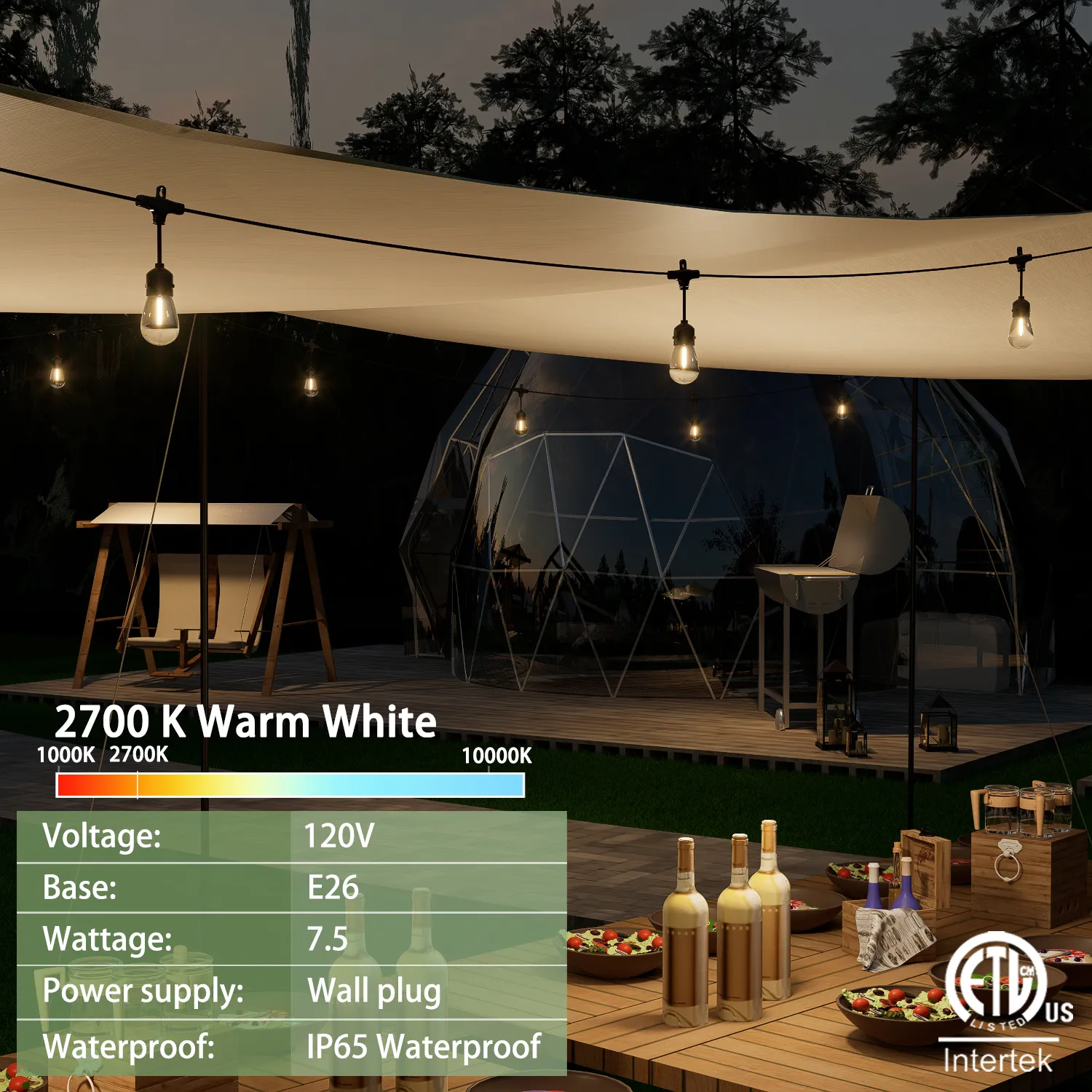 Outdoor String Lights with Lighted Tubing, 48 ft Outside String Lights with 16 (15+1spare) S14 Retro Bulbs & 144-LED Lighted Fairy Tubing, IP65 Waterproof &Connectable LED Light for Patio Bistro - Image 7