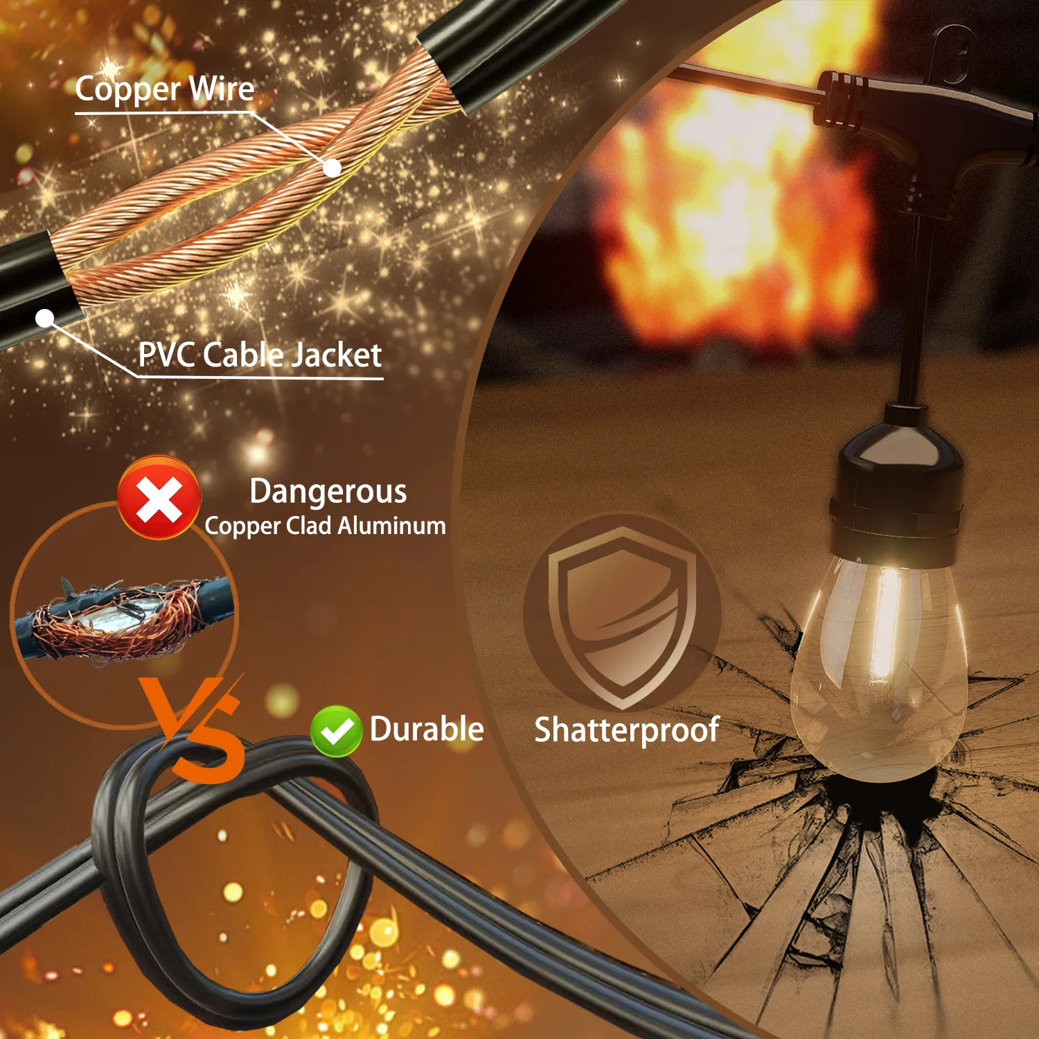 Outdoor String Lights with Lighted Tubing, 48 ft Outside String Lights with 16 (15+1spare) S14 Retro Bulbs & 144-LED Lighted Fairy Tubing, IP65 Waterproof &Connectable LED Light for Patio Bistro - Image 6