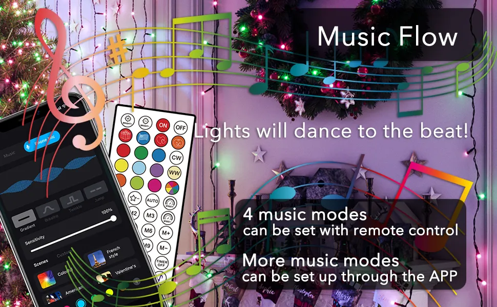 Color Changing Smart Christmas Lights,66ft 200 LED RGB String Lights with App & Remote Control,Timer,Music Sync,Dimmable Mini Lights for Xmas Tree Birthday Wedding Party Festival Decor - Image 6