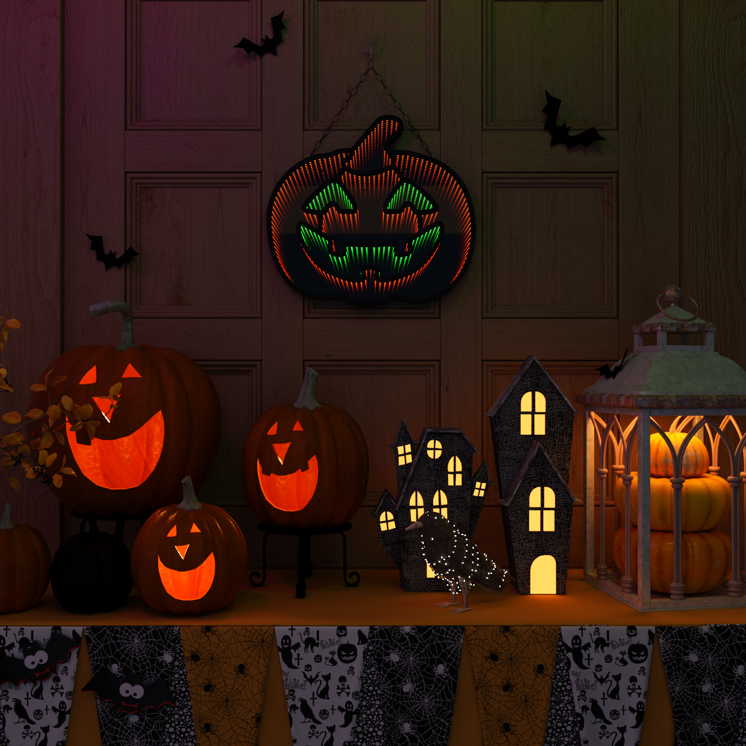 Halloween Pumpkin Night Lights, 12.2" x 16.54" 3D Infinite Mirror Pumpkin Light, LED Lighted Halloween Indoor Decoration for Kids Party Windows Doors Walls, Battery/USB & Plug-in Lights Sign - Image 2