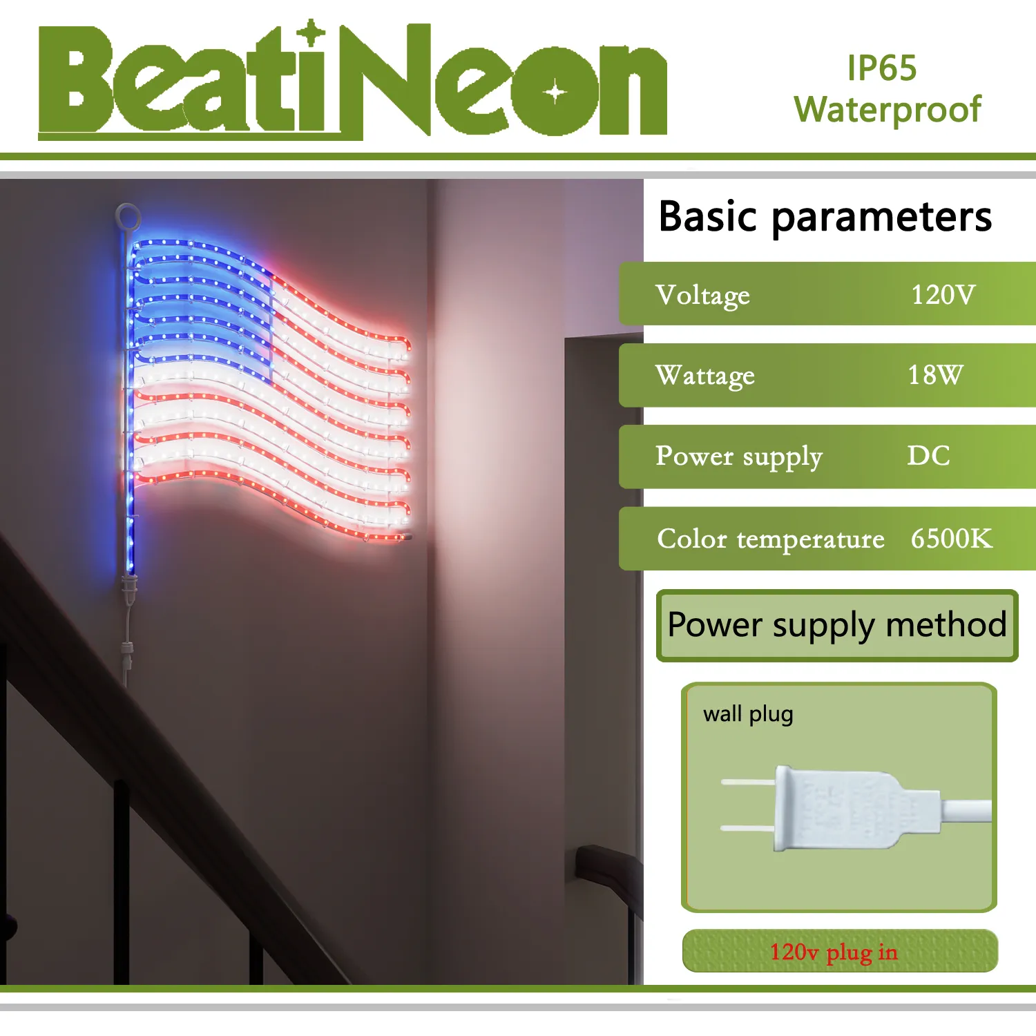 American Flag Lights-Metal Frame, 24"x21.65" US Flag 340 LEDs, IP65 Outdoor - Image 3