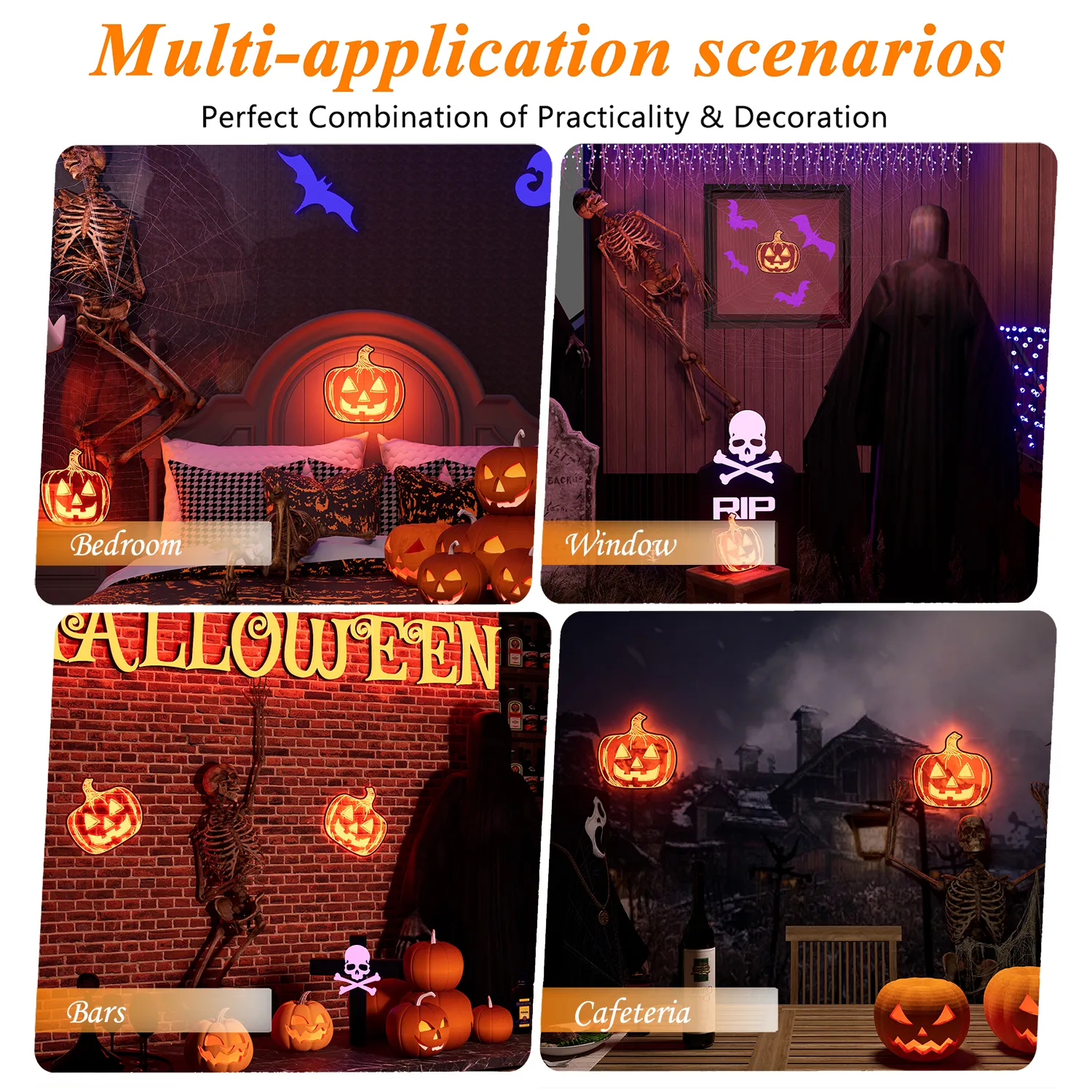 Halloween Pumpkin Night Lights, 15.35" x 15.86" Lighted Silhouette Decor for Window, Door, Wall, Glowing Pumpkin Holiday Display, 6Hr Timer, Battery/USB & Plug-in Lights Sign for Kids Party Decor 1pc - Image 6