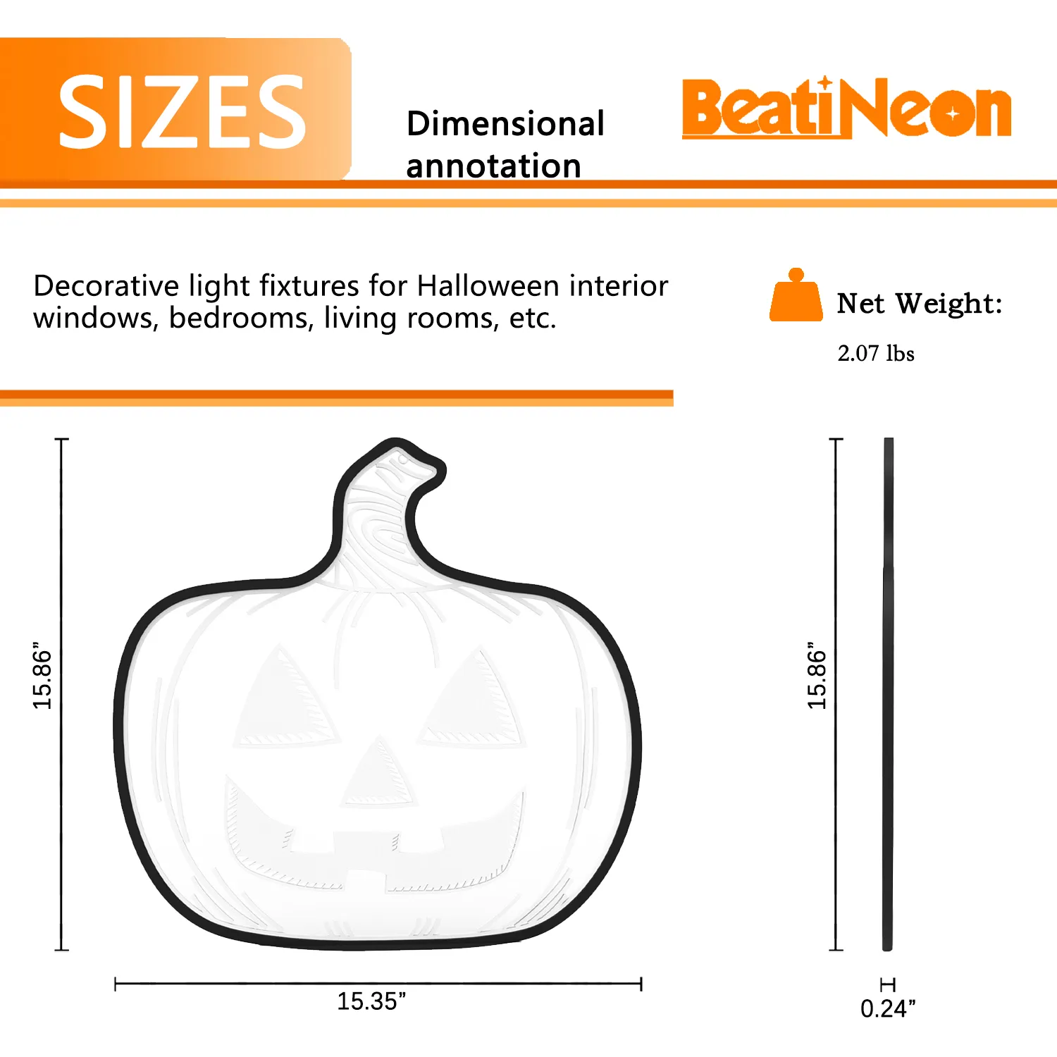 Halloween Pumpkin Night Lights, 15.35" x 15.86" Lighted Silhouette Decor for Window, Door, Wall, Glowing Pumpkin Holiday Display, 6Hr Timer, Battery/USB & Plug-in Lights Sign for Kids Party Decor 1pc - Image 7
