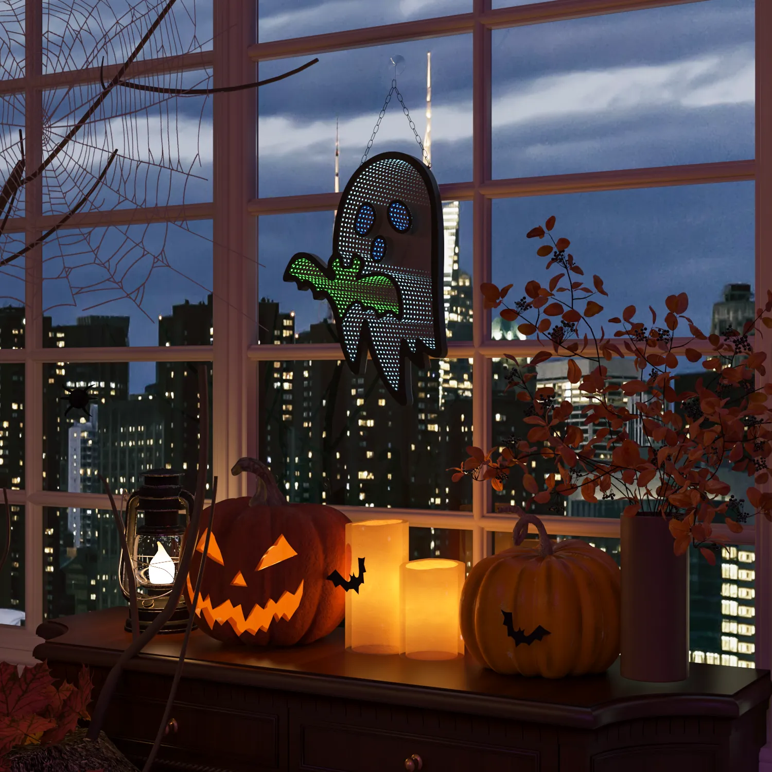 LED Ghost Neon Sign,Night Light Decorations with Animated Pumpkin Throwing Effect Lighted Display,Halloween Ghost Decor,Halloween-Ghost Lights with Remote Control Home Party Windows Decor - Image 3