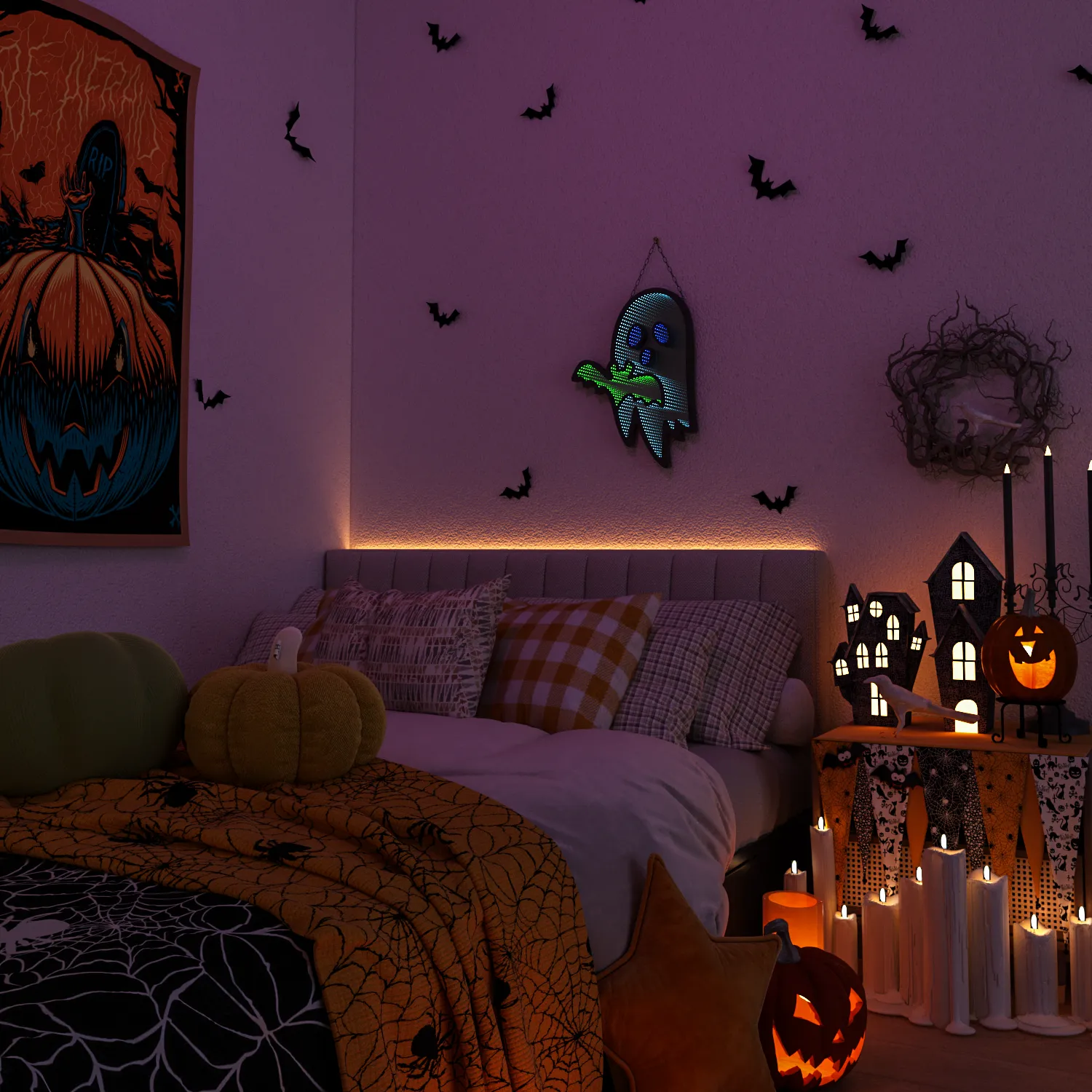 LED Ghost Neon Sign,Night Light Decorations with Animated Pumpkin Throwing Effect Lighted Display,Halloween Ghost Decor,Halloween-Ghost Lights with Remote Control Home Party Windows Decor - Image 4
