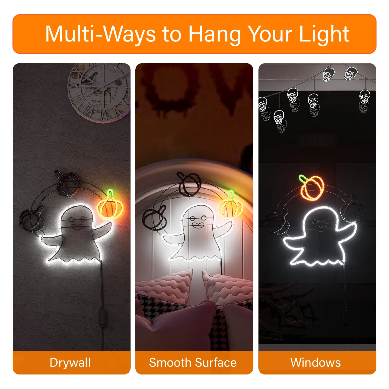 LED Ghost Neon Sign,Night Light Decorations with Animated Pumpkin Throwing Effect Lighted Display,Halloween Ghost Decor,Halloween-Ghost Lights with Remote Control Home Party Windows Decor - Image 6