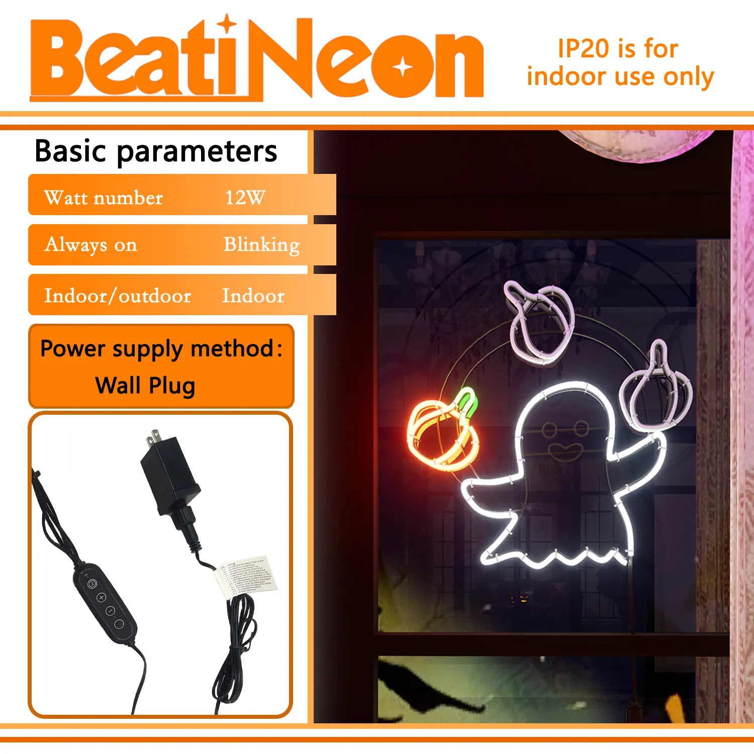 LED Ghost Neon Sign,Night Light Decorations with Animated Pumpkin Throwing Effect Lighted Display,Halloween Ghost Decor,Halloween-Ghost Lights with Remote Control Home Party Windows Decor - Image 8