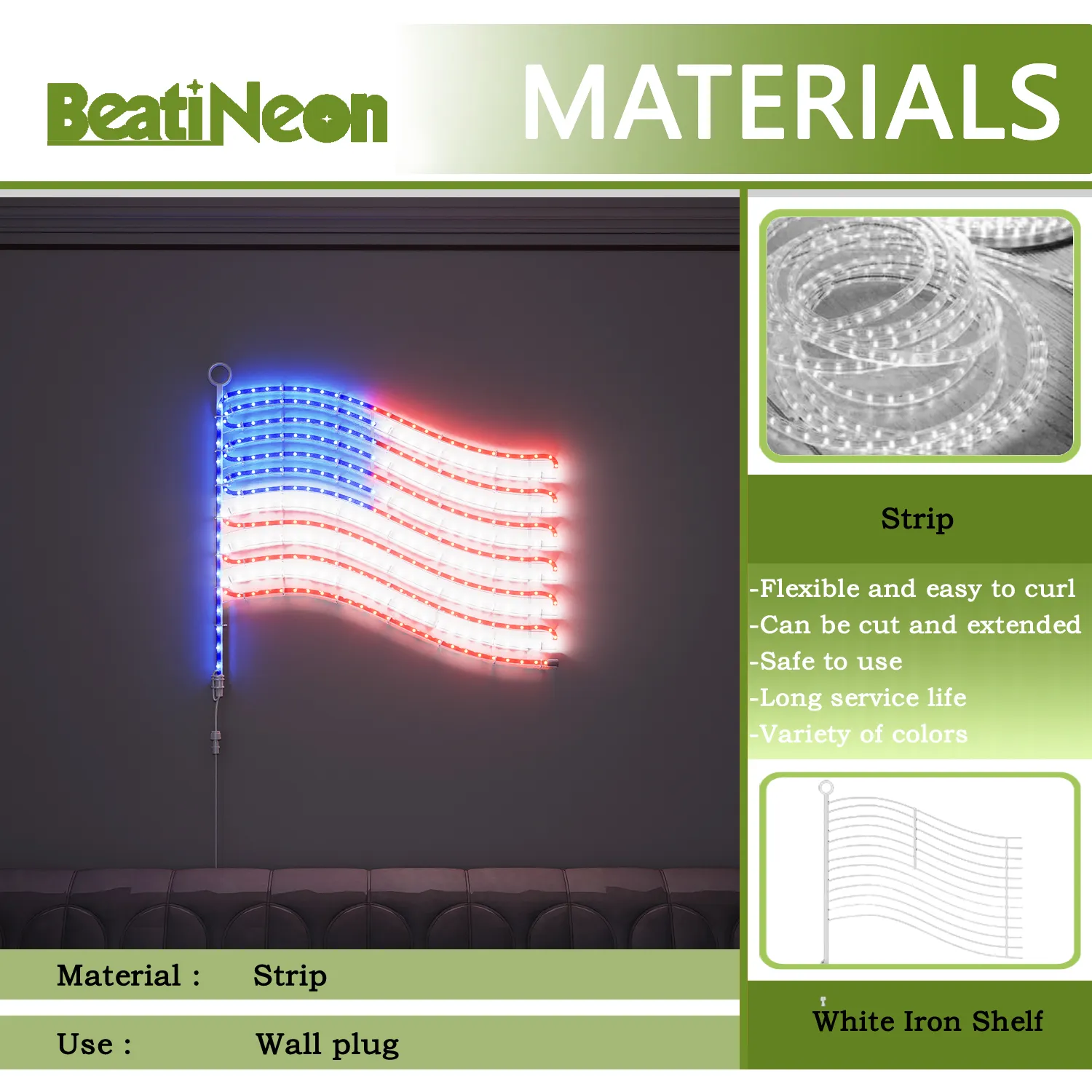 American Flag Lights-Metal Frame, 24"x21.65" US Flag 340 LEDs, IP65 Outdoor - Image 2
