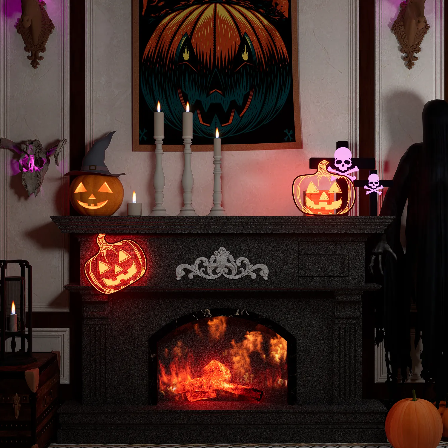 Halloween Pumpkin Night Lights, 15.35" x 15.86" Lighted Silhouette Decor for Window, Door, Wall, Glowing Pumpkin Holiday Display, 6Hr Timer, Battery/USB & Plug-in Lights Sign for Kids Party Decor 1pc - Image 10