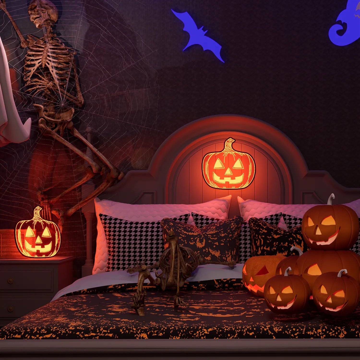 Halloween Pumpkin Night Lights, 15.35" x 15.86" Lighted Silhouette Decor for Window, Door, Wall, Glowing Pumpkin Holiday Display, 6Hr Timer, Battery/USB & Plug-in Lights Sign for Kids Party Decor 1pc - Image 11