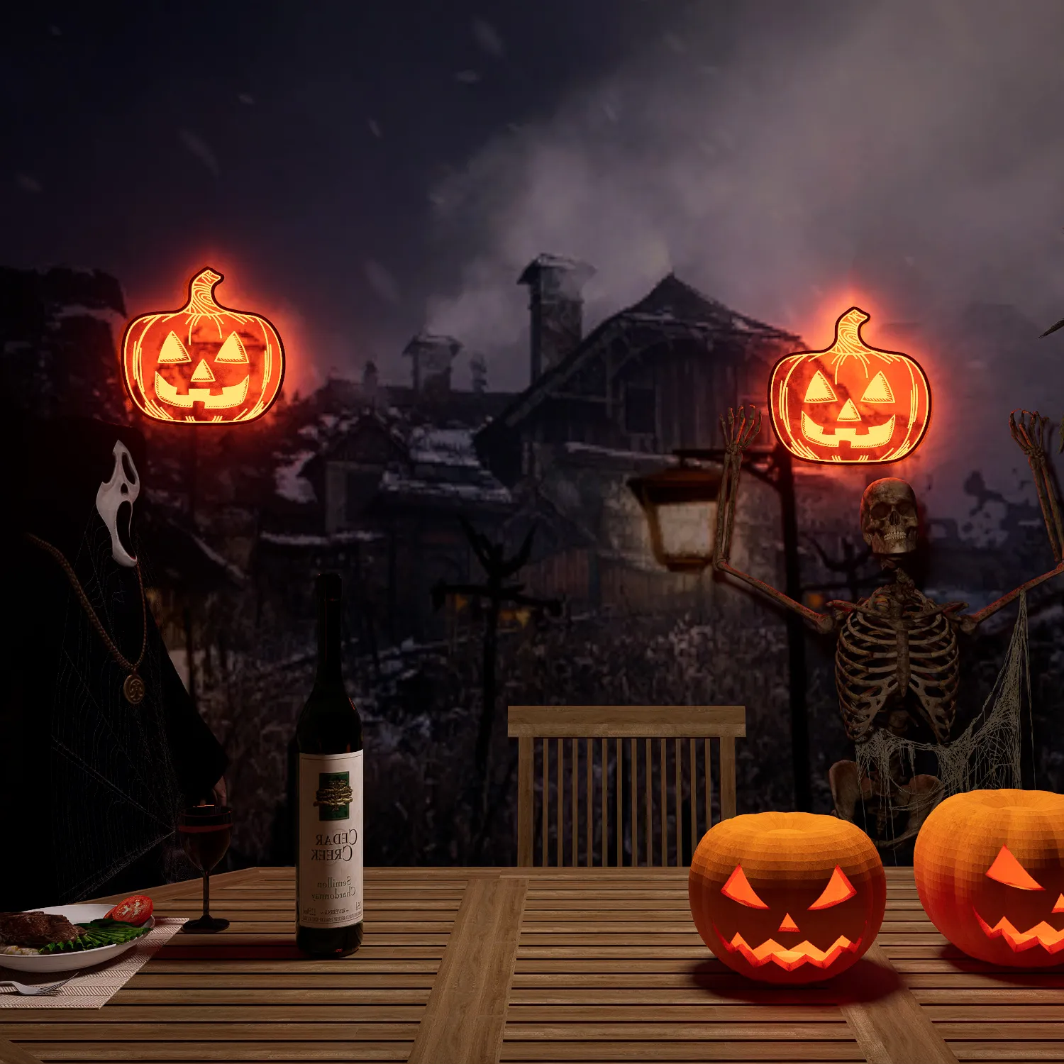Halloween Pumpkin Night Lights, 15.35" x 15.86" Lighted Silhouette Decor for Window, Door, Wall, Glowing Pumpkin Holiday Display, 6Hr Timer, Battery/USB & Plug-in Lights Sign for Kids Party Decor 1pc - Image 13