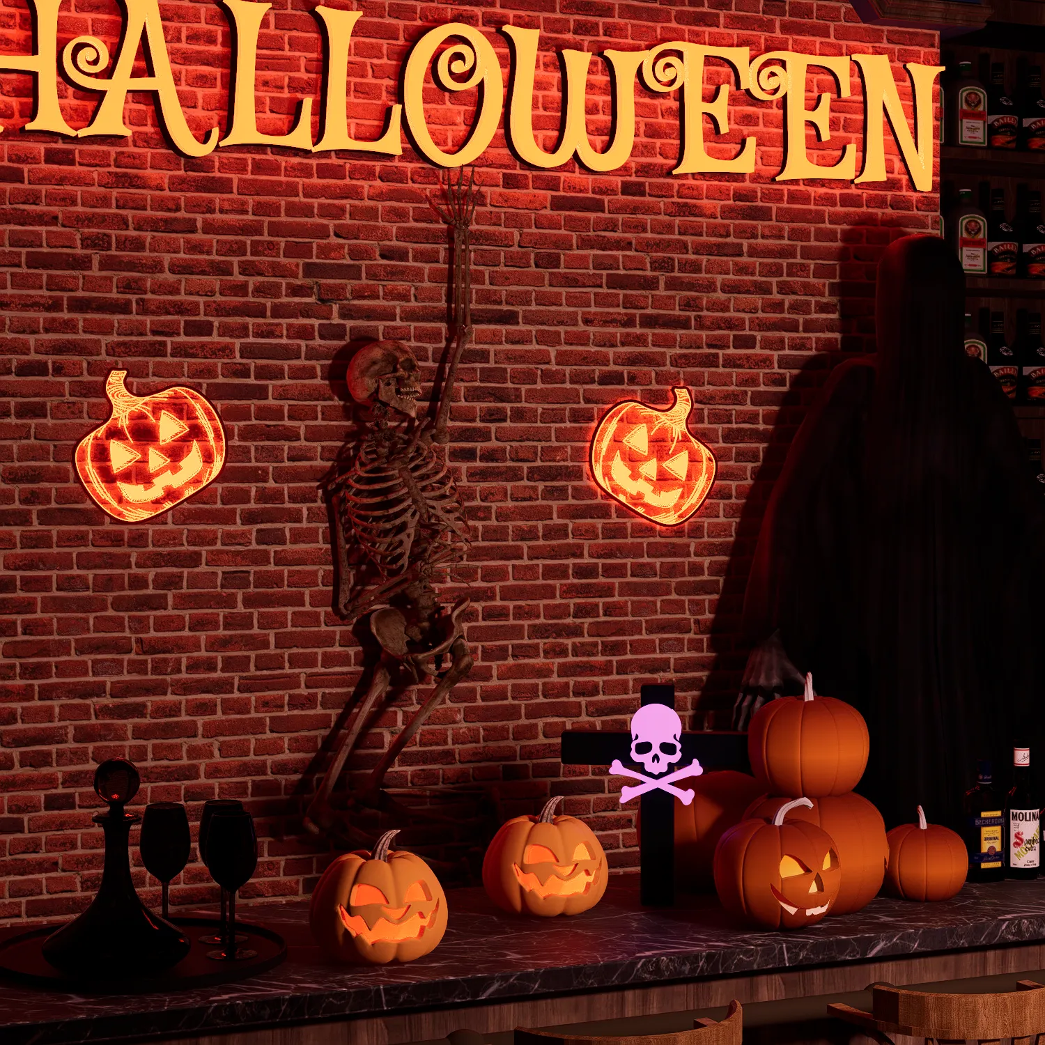 Halloween Pumpkin Night Lights, 15.35" x 15.86" Lighted Silhouette Decor for Window, Door, Wall, Glowing Pumpkin Holiday Display, 6Hr Timer, Battery/USB & Plug-in Lights Sign for Kids Party Decor 1pc - Image 14