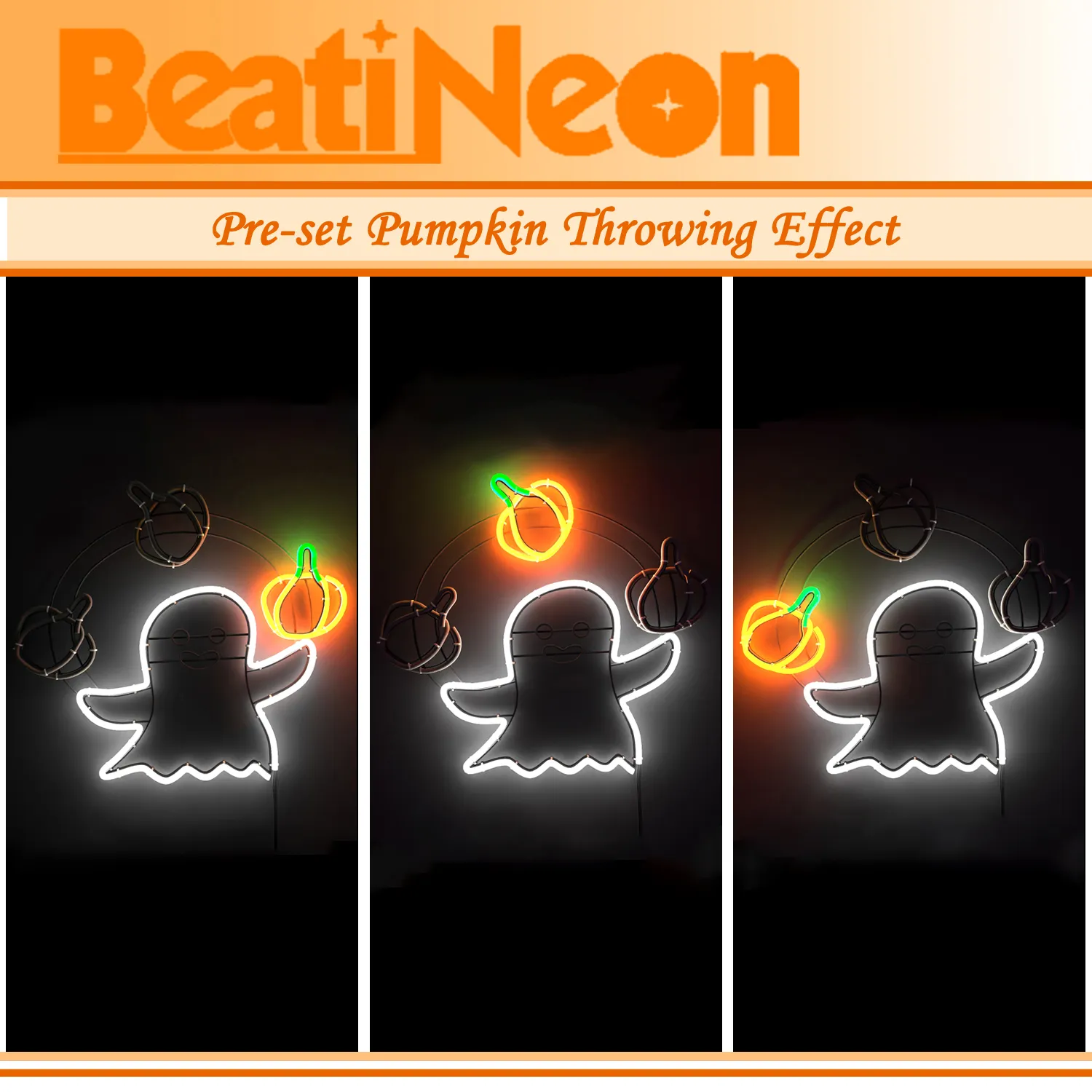 LED Ghost Neon Sign,Night Light Decorations with Animated Pumpkin Throwing Effect Lighted Display,Halloween Ghost Decor,Halloween-Ghost Lights with Remote Control Home Party Windows Decor - Image 4