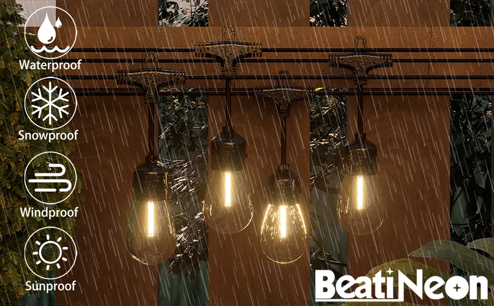 Outdoor String Lights with Lighted Tubing, 48 ft Outside String Lights with 16 (15+1spare) S14 Retro Bulbs & 144-LED Lighted Fairy Tubing, IP65 Waterproof &Connectable LED Light for Patio Bistro - Image 5